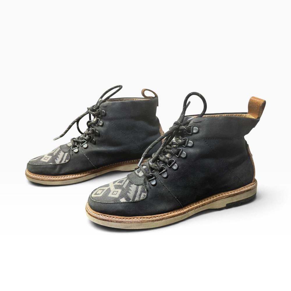 Thorocraft High Top Boots Mens 10 Black Leather Woven Geometric Hiker